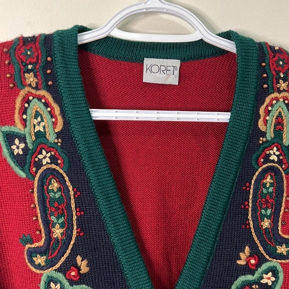 Vintage Koret 21% wool Knit Embroidered Cardigan sweater Size Medium - Picture 4 of 10